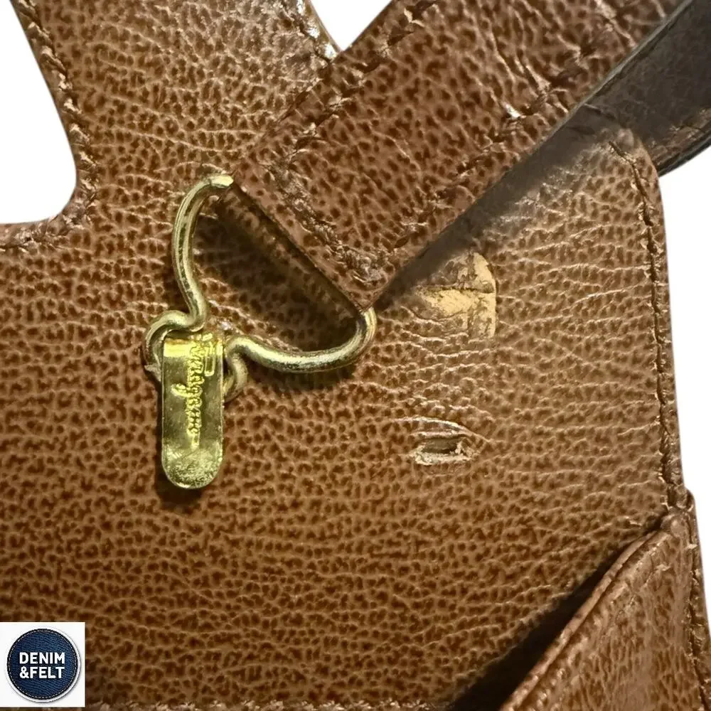 Salvatore Ferragamo Wanda Brown Leather Top Handle‎ Satchel Gold Hardware Purse